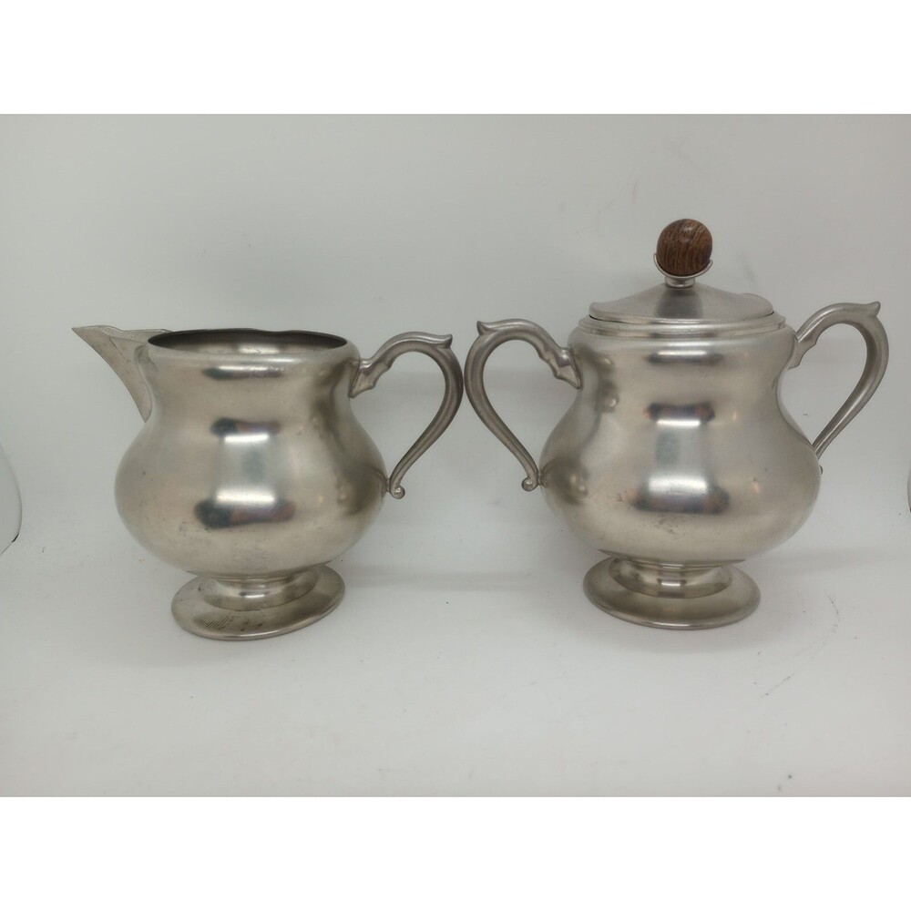 Royal Holland Daalderop  Pewter Creamer and Sugar Bowl With Lid Vintage READ
